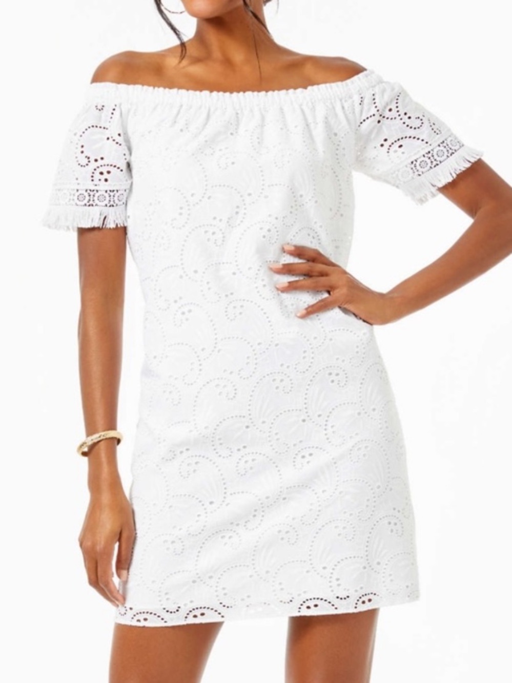 Lilly Pulitzer Shanelle Dress Women XL White Eyelet Off-the-Shoulder